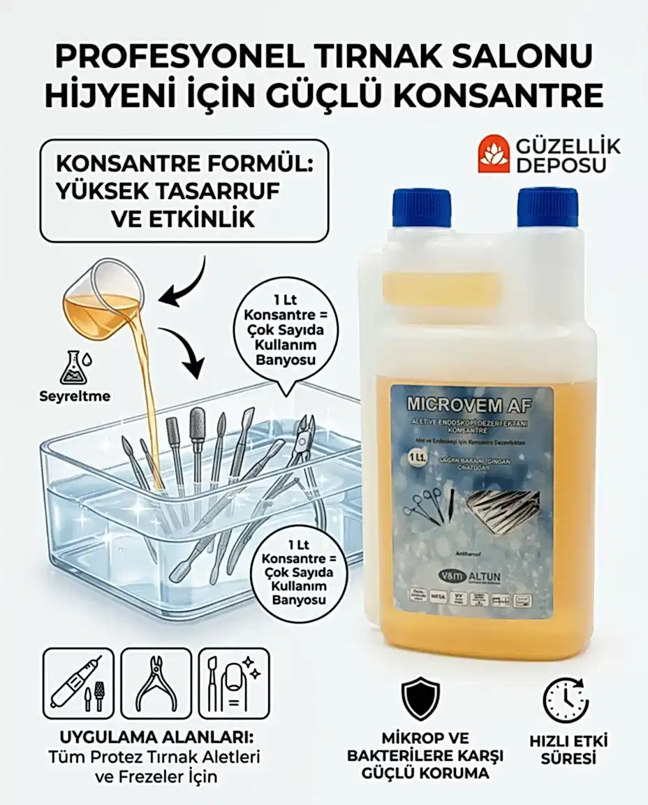 Microvem AF Konsantre Protez Tırnak Ve Manikür Aletleri Dezenfektanı 1 Lt (Sağlık Bakanlığı Onaylı)