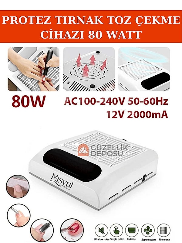 Tırnak Toz Çekme Tırnak Toz Toplama Cihazı 80 Watt , Protez Tırnak & Manikür Tırnak Toz Toplayıcı Cihaz Beyaz