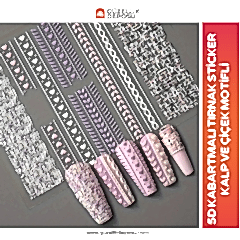 5D Kabartmalı Tırnak Sticker Kalp Çiçek Desenli