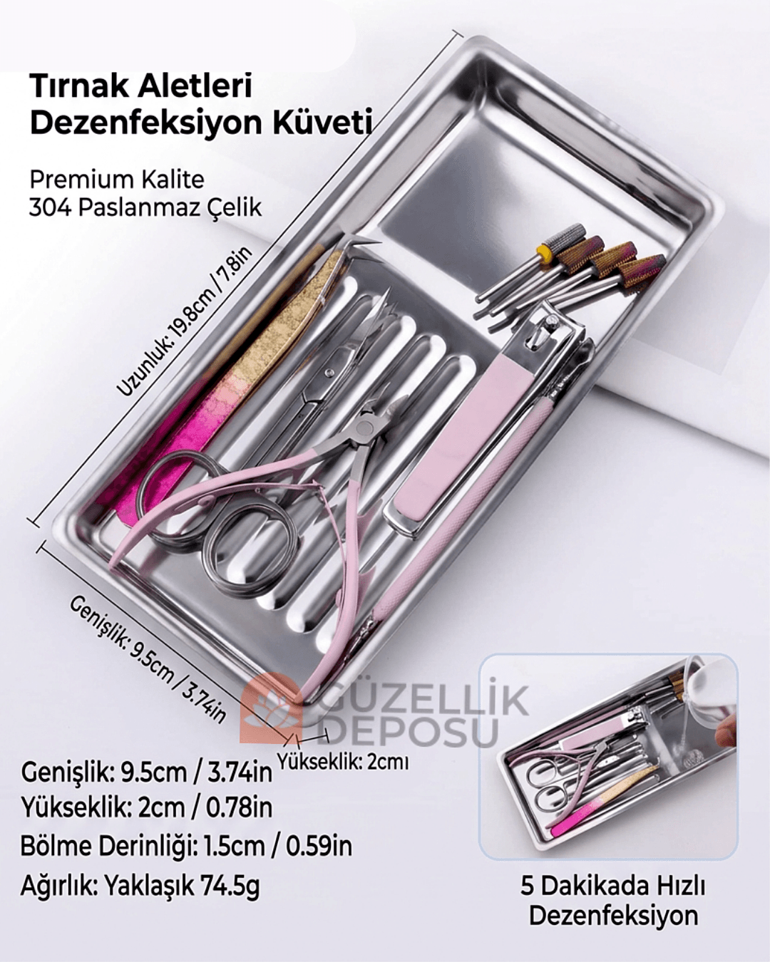 Paslanmaz Çelik Manikür Pedikür Dezenfeksiyon Böbrek Küveti - Tırnak Aletleri Sterilizasyon Tepsisi