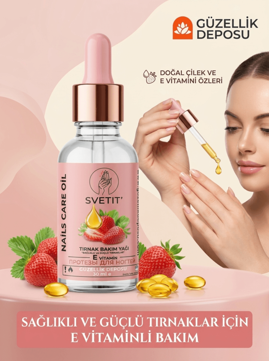 E Vitaminli Çilekli Tırnak Bakım Yağı 30 ml - Güçlendirici & Nemlendirici Tırnak Eti Yağı
