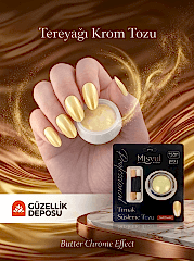 Tereyağı Krom Tozu - Butter Chrome Effect Islak Görünümlü Altın Yansımalı Nail Art Tırnak Süsleme Tozu
