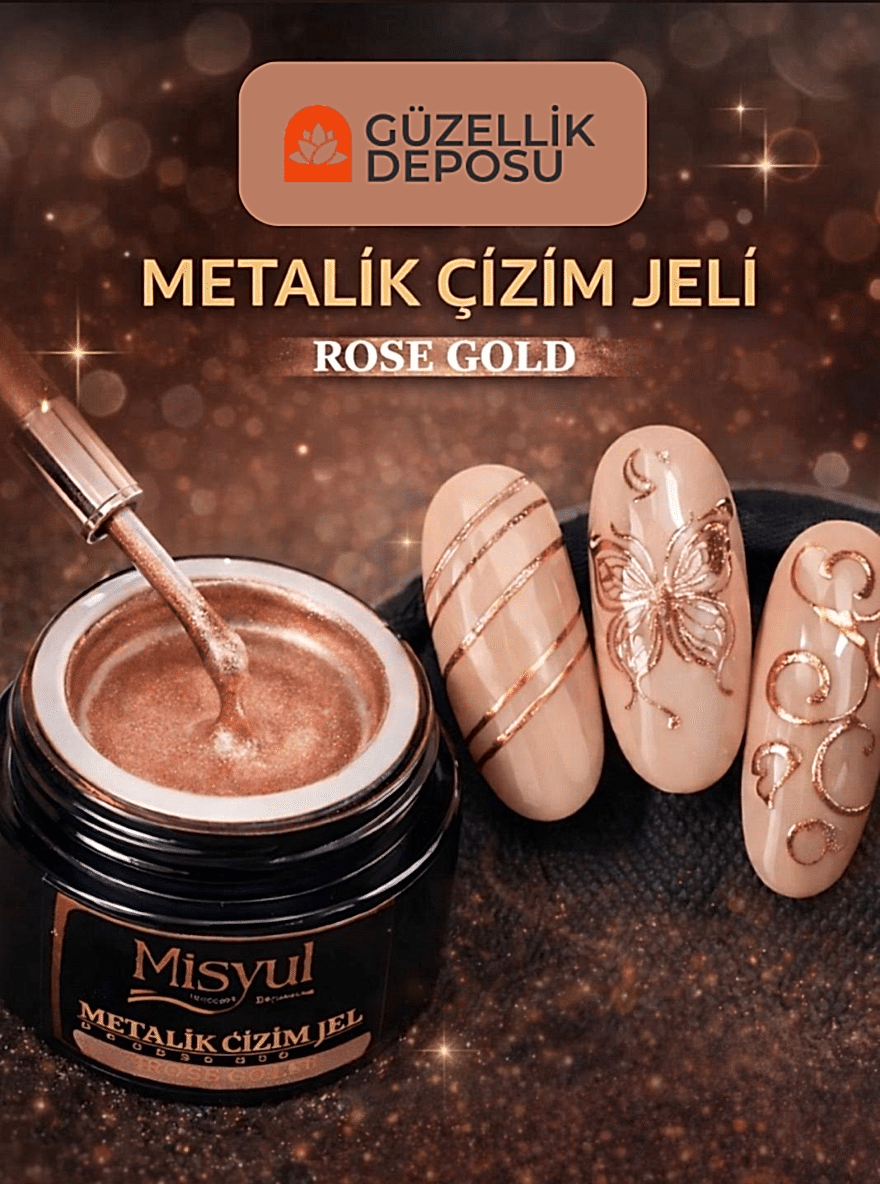 Protez Tırnak Metalik Çizim Jeli Rose Gold 5ml