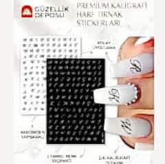 Protez Tırnak Nail Art Harf Sticker Beyaz, Gri, Gold