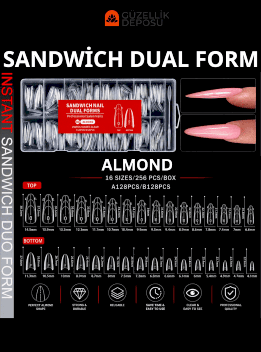 Protez Tırnak Sandwich Dual Form Tips 256'lı Almond