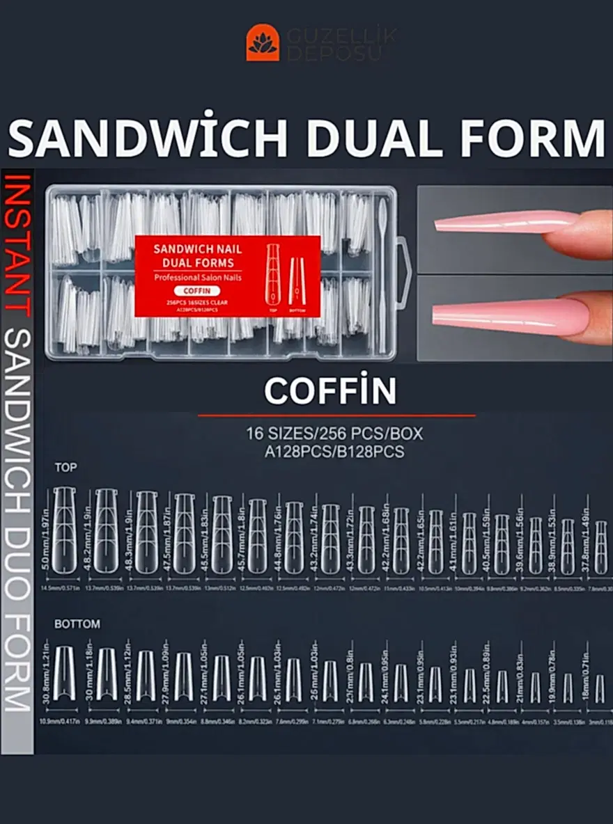 Protez Tırnak Sandwich Dual Form Tips 256'lı Coffin