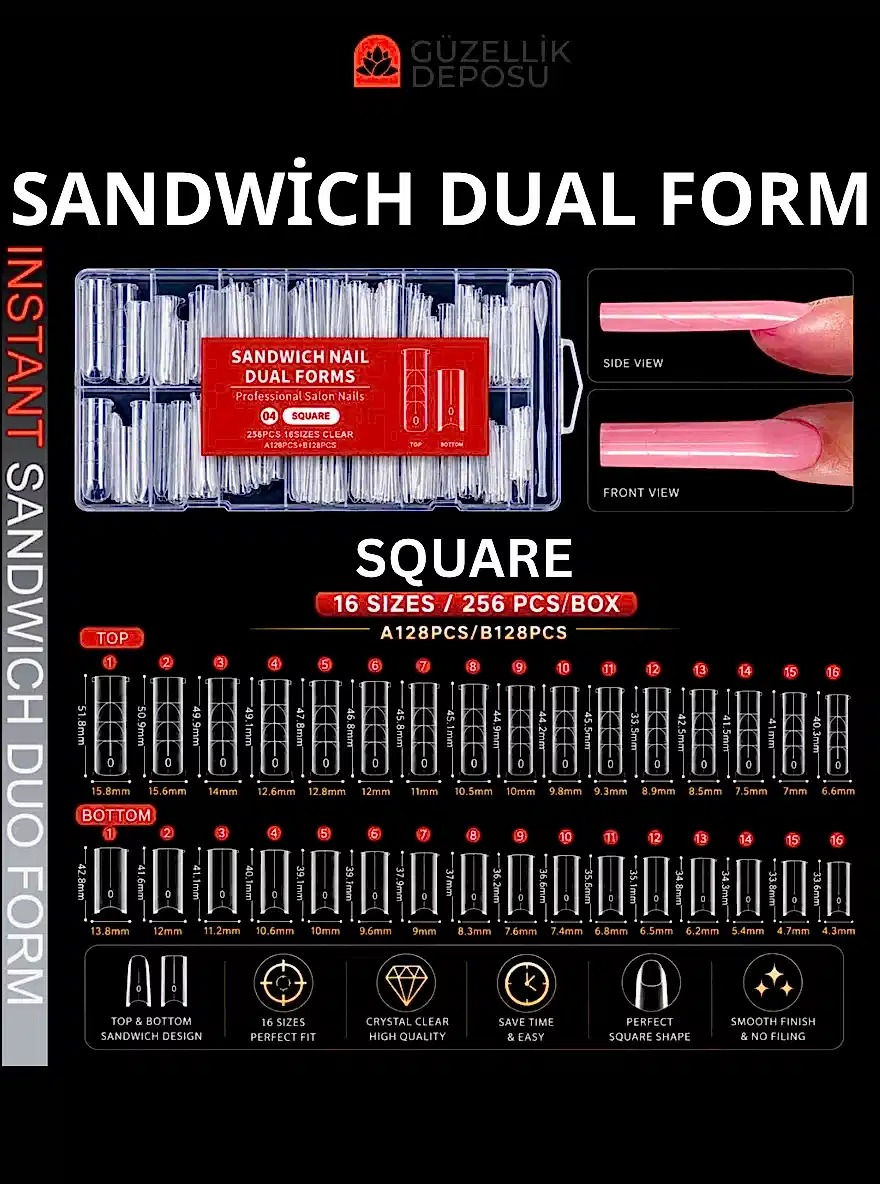 Protez Tırnak Sandwich Dual Form Tips 256'lı Square